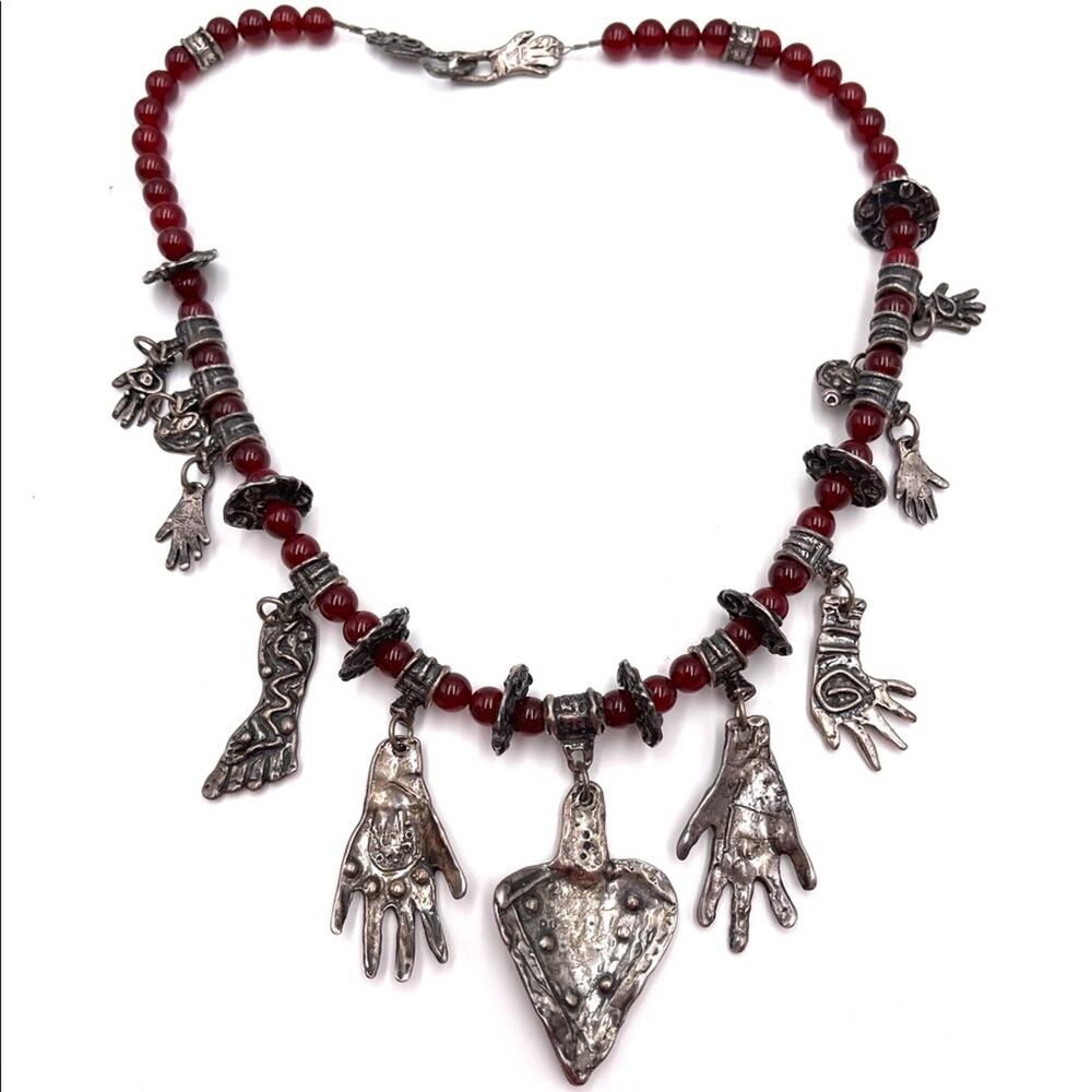 BOHO necklace glass & metal charms hand-beaded NEW